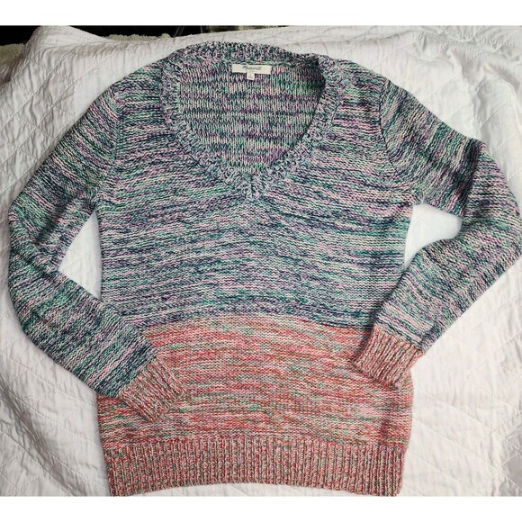 Madewell Sweater Small V-Neck Pullover Multicolor Rainbow Ombre Womens Boho - Picture 1 of 10